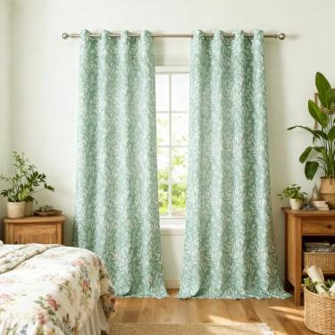 Imagem de VOGOL Cortinas de folha de salgueiro 213 cm de comprimento, cortinas de linho texturizadas com ilhós para sala de jantar ou quarto, tratamento fácil de pendurar na janela, 1 painel, 132 x 213 cm