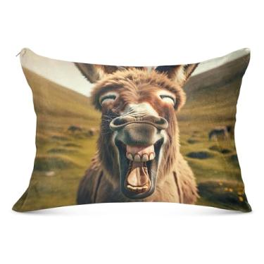 Imagem de Funny Burro fronha decorativa com zíper para o corpo fronha padrão Queen King capa de cama estampa animal, tamanho Queen, 50,8 cm x 76,2 cm