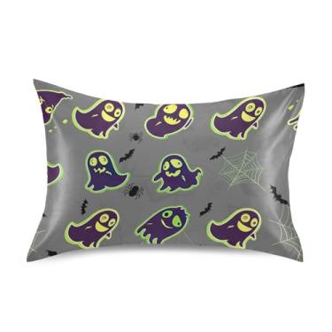 Imagem de Fronhas de cetim fofas refrescantes personalizadas padrão king queen fronhas chinelos decoração de casa tamanho queen 76.2 cm x 50.8 cm desenho animado fantasmas fofos cinza