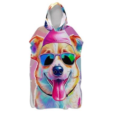 Imagem de Bonito Corgi Colorido Cachorro Surf Poncho Trocador Adulto Plus Size Praia Ponchos Para Homens Com Capuz Toalha de Natação Bonito
