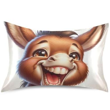 Imagem de Linda capa de almofada de cetim com estampa de animal de burro padrão King Queen Capas de travesseiro fofas refrescantes para cama, tamanho Queen, 76 cm x 50 cm