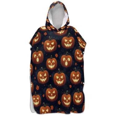 Imagem de Joisal Poncho de surf laranja engraçado Halloween para adultos trocador de roupa de praia com capuz toalha de banho leve unissex adulto poncho com capuz