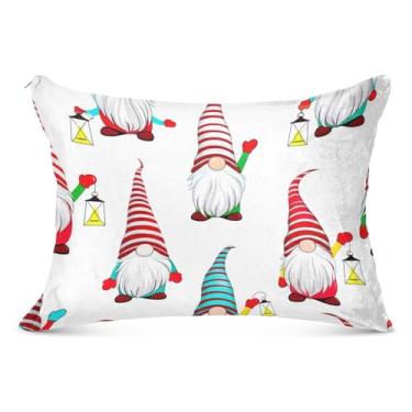 Imagem de Lindos Gnomos de Natal Capas de Almofada de Flanela Branca Fronha Decorativa King Queen Padrão Capas de Travesseiro Bonito para Travesseiro de Cama, Tamanho King, 50,8 cm x 101,6 cm