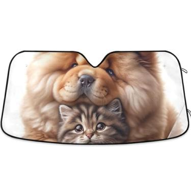 Imagem de Guarda-sol personalizado Chow Chow Cachorro Gato Gatinho para Carro Para-brisa Engraçado Dobrável Universal Caminhão Automotivo Para-brisas Proteção S, 134.6 cm x 59.7 cm
