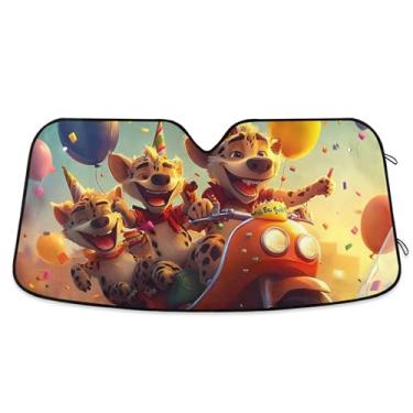 Imagem de Guarda-sol personalizado para carro de hiena de aniversário para pára-brisa bonito universal dobrável capa de para-brisa automotiva protetor solar M, 139,7 cm x 70,1 cm