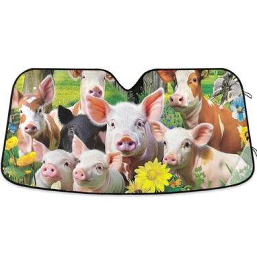 Imagem de Guarda-sol de carro com animais de fazenda de porcos fofos personalizados para para-brisa acessórios universais dobráveis para janelas para-brisa frontal L, 144,8 cm x 80 cm