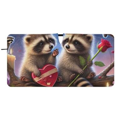 Imagem de Guarda-sol personalizado romântico guaxinim amor para para-brisa de carro engraçado dobrável para-brisa frontal floral animal, 76 cm x 149 cm