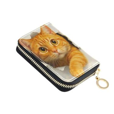 Imagem de Carteira feminina com zíper e bloqueio de RFID, porta-cartões de crédito, pequena carteira masculina com bolso para moedas, engraçada, gato laranja curioso, fofo