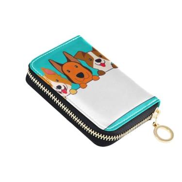 Imagem de Carteira feminina colorida pequena carteira de cartão de crédito bloqueio RFID cães fofos desenho animado branco osso moeda carteira carteira com zíper