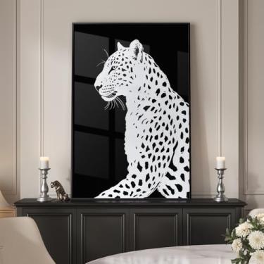Imagem de Arte de parede moderna emoldurada em preto e branco, pinturas de animais minimalistas grandes para paredes, fotos de leopardo para sala de estar, sala de jantar, quarto, corredor, casa, escritório