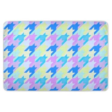 Imagem de Almofada de colchão impermeável azul pastel Houndstooth, almofadas reutilizáveis, tapetes de cama para adultos que fazem xixi na cama