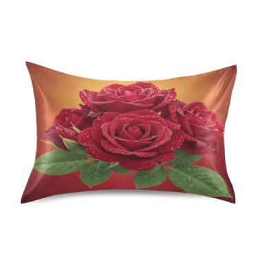 Imagem de Blueangle Fronha de cetim refrescante para cabelo e pele, fronha rosa dos namorados, tamanho padrão 51 x 66 cm com fecho de envelope (354)