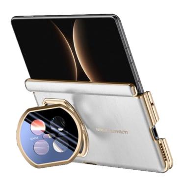 Imagem de POYUFRG Capa fina para Huawei Mate X7, capa de proteção de dobradiça de couro galvanizado de luxo com capa de suporte de lente de metal, branca, Mate X7