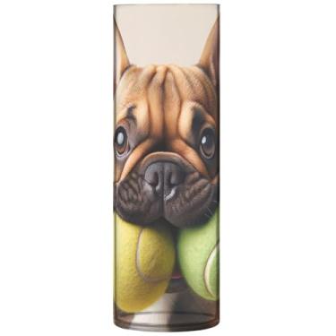 Imagem de Lindo buldogue filhote de cachorro vaso de flores redondo bonito vaso cilíndrico para flores, decorativo, exclusivo floral, decoração moderna, 30 cm x 9,9 cm