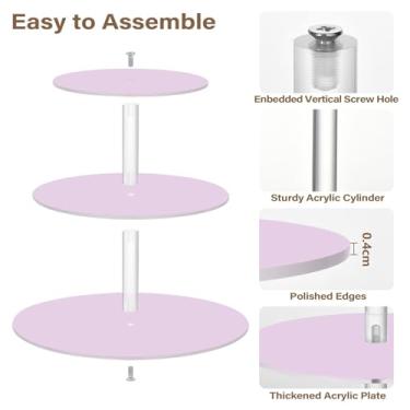 Imagem de Suporte de cupcake para festa de chá, 3 camadas, redondo, torre de cupcake, decoração de mesa, bandeja de comida, suprimentos de festa, balde de casamento colorido, lilás