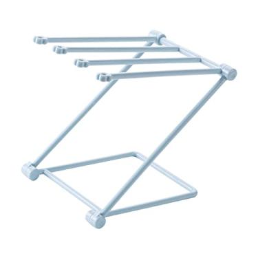 Imagem de GLOGLOW Rack de Secagem para Bancada, Rack de Secagem de Pano de Prato, Plástico, Suporte Dobrável de 4 Braços para Toalhas de Cozinha, Armazenamento de Cozinha (Azul claro)