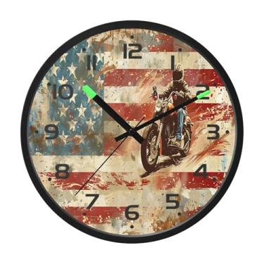 Imagem de SEHANY Relógio de parede vintage americano para motocicleta, silencioso, sem tique-taque, operado por bateria, controle de som, luz noturna, relógios de parede para sala de estar, cozinha, quarto