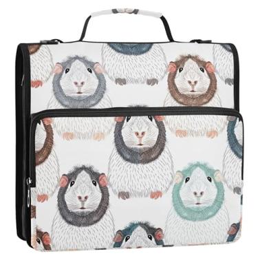 Imagem de 3 fichários de 3,8 cm anel D fofo porquinho-da-índia esboço com zíper organizador de fichário com alça para portfólio de documentos escolares e porta-pastas de anel