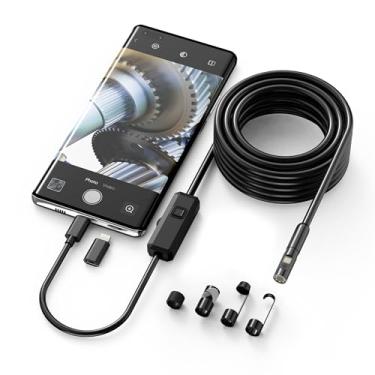 Imagem de Boroscópio de inspeção de cobra de lente dupla HD 1920P, endoscópio USB tipo C, câmera de escopo com 8 luzes LED para smartphones Android e iOS, iPhone, iPad, Samsung (5 m). KEEMIKA