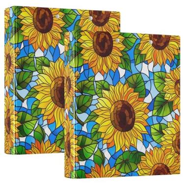 Imagem de Pastas artísticas de girassóis de 3,8 cm, 3 anéis, 200 folhas, floral, caderno, fichário de escritório, 31,5 x 27 x 6 cm, pacote com 2
