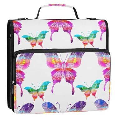 Imagem de Fichários personalizados de 3 anéis com 3 anéis de borboletas coloridas resistentes com zíper organizador de fichário de armazenamento com alça bolsa escolar com alça de ombro