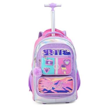 Imagem de Mochila De Rodinha Escolar Menina Grande Just Holografica - Denlex, Ro