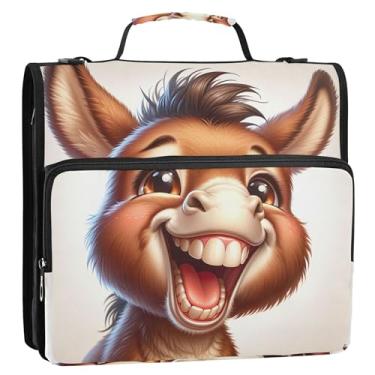 Imagem de Fichários profissionais de 3,8 cm com 3 anéis resistentes e fofos, estampa animal de burro, com zíper, organizador de fichário de armazenamento com alça de ombro para escola