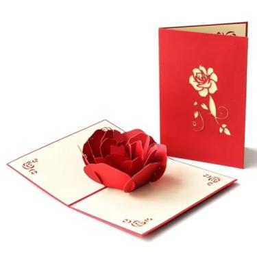 Imagem de 3 peças elegante 3D pop-up rosa vermelha cartão com envelope branco, cartão clássico de aniversário/aniversário para o dia dos namorados e dia das mães, presente para ela/ele/adolescentes