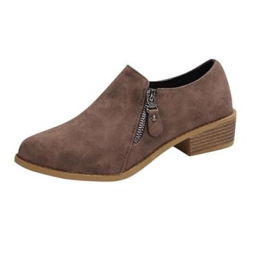 Imagem de Bota feminina lisa com zíper lateral, bico fino, salto baixo, casual, primavera e outono, Marrom, 36