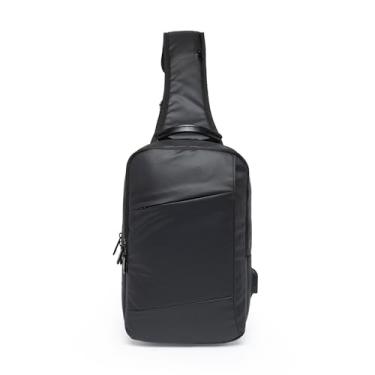 Imagem de Mochila Transversal Masculina Impermeável, Design Minimalista, Preta, com Compartimento Organizador