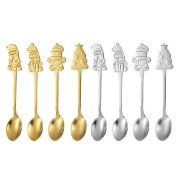 Imagem de Colheres, 4 peças, conjunto de garfos e colheres de Natal de aço inoxidável, 2 peças, série criativa de Natal, bolo, sobremesa, garfo, árvore de Natal, boneco de neve, alce, colheres de chá de café