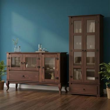 Imagem de Balcão e Cristaleira em Madeira Maciça com Vidro Premium