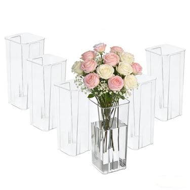 Imagem de Afromy Vaso quadrado transparente de flores de mesa, vaso quadrado alto para decoração de casamento, pacote com 6