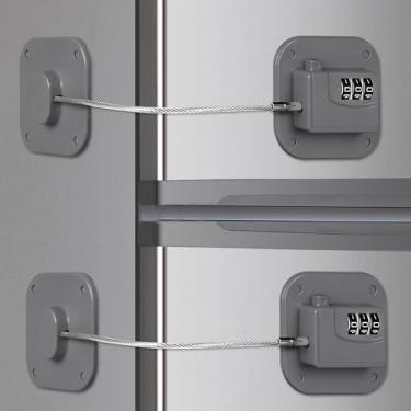 Imagem de Himake Trava de geladeira, trava de combinação para armários de geladeira, gavetas, trava de geladeira resistente, fácil instalação, sem necessidade de chaves (cinza-2 unidades)