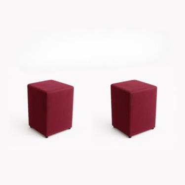 Imagem de Kit com 2 Puffs Quadrados Decorativos Estofados em Suede Macio Decoração Completa para Sala Quarto e Home Office(Vermelho)