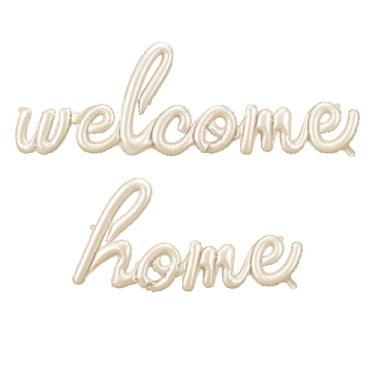 Imagem de Balão de alumínio Welcome Home com acabamento acetinado cappuccino 258 x 55 cm inflado a ar com canudo e fita de 3 m