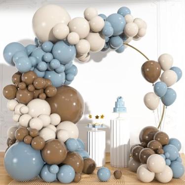 Imagem de Kit de arco de guirlanda de balão azul e marrom empoeirado com balões brancos de areia, decorações de chá de bebê com tema de urso, festa de aniversário de meninos, decoração de formatura e revelação