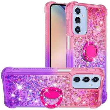 Imagem de Monwutong Capa de ajuste fino para Samsung Galaxy A26, anel magnético de TPU com efeito areia movediça brilhante e proteção antiqueda de quatro cantos para Samsung Galaxy A26, rosa roxo