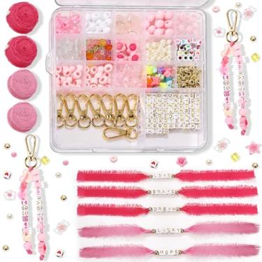 Imagem de Tondiamo 400 peças DIY Kit de fabricação de chaveiro e pulseira de fita, contas do alfabeto, estrela de acrílico, letra coração, alfabeto personalizado, artesanato para bolsa, berloque, joias