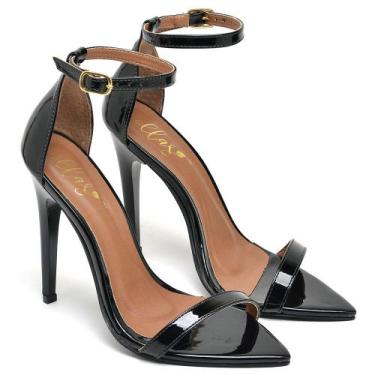Imagem de Sandália Bico Folha Salto Alto Verniz Preto Ella's, 38, Preto, Feminin