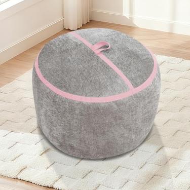 Imagem de HABUTWAY Cadeira de pufe de 6 m, cadeiras pequenas com enchimento de espuma de memória, poltrona de veludo ultramacio com alça portátil, sofá confortável para sala de estar, sem montagem - cinza claro