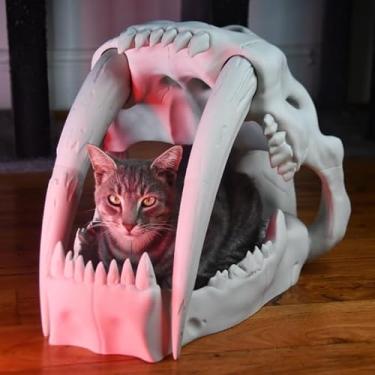 Imagem de Casa Cama para Gato em Formato de Crânio Gigante | Toca Pet Decorativa Grande | Confortável, Espaçosa e Premium