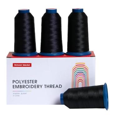 Imagem de Linha de bordado Richword Selected Black2, carretel enorme 4 rolos 4000 m (4374Y) 40 WT fio de poliéster para todas as máquinas de bordado