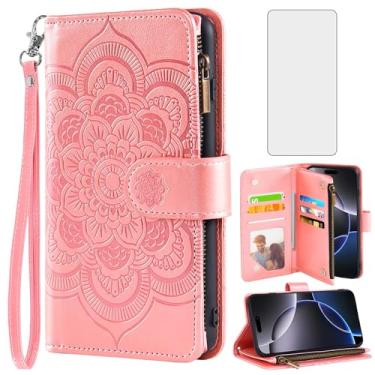 Imagem de Asuwish Capa carteira compatível com iPhone 16 Pro Max de 6,9 polegadas e protetor de tela de vidro temperado flor flip porta-cartão capa para celular para celular i Phone16 16Pro i16 ProMax 16ProMax