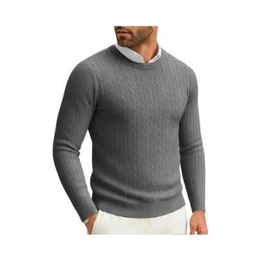 Imagem de Suéter Masculino De Inverno Quente De Tricô Gola Redonda Manga Longa C