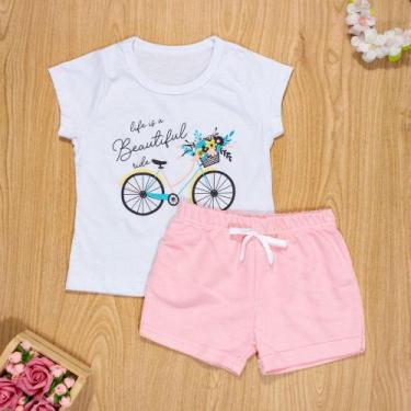 Imagem de Conjunto curto infantil 2 ao 10 em algodão bike branco - Loja Era Uma 
