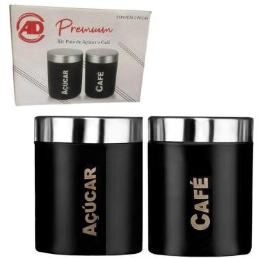 Imagem de 2 Potes Herméticos C Tampa Inox Café E Açúcar