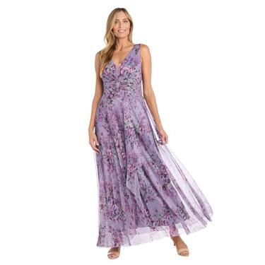 Imagem de R&M Richards Vestido maxi feminino plissado de malha transparente com cintura franzida e detalhe em cascata, Lavanda/Lilás, 58