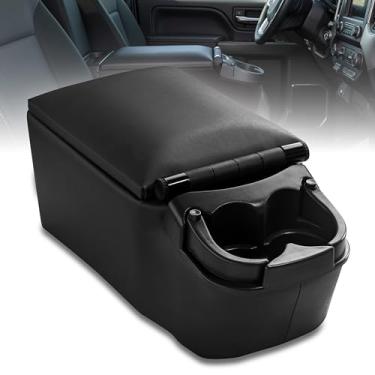 Imagem de NVS — Organizador universal de banco para console de caminhão com suportes de copo ajustáveis, armazenamento de prancheta e tampa de apoio de braço acolchoada - preto