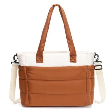 Imagem de Yuni Sophy Bolsa feminina acolchoada de 43 cm, bolsa de ombro acolchoada para trabalho, viagem, academia, W - Marrom, Large